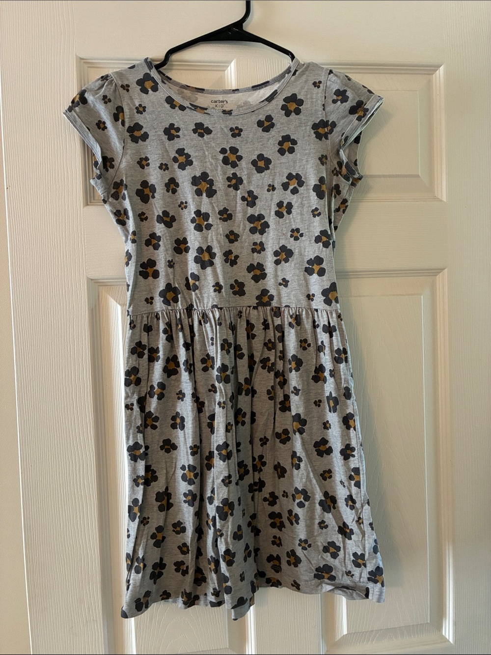 Carter's Gray Floral Print Girls Dress with Black and Mustard Flowers size 14/14